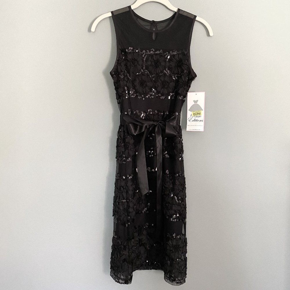 Black Floral Sequin Dress Sz 14 Youth